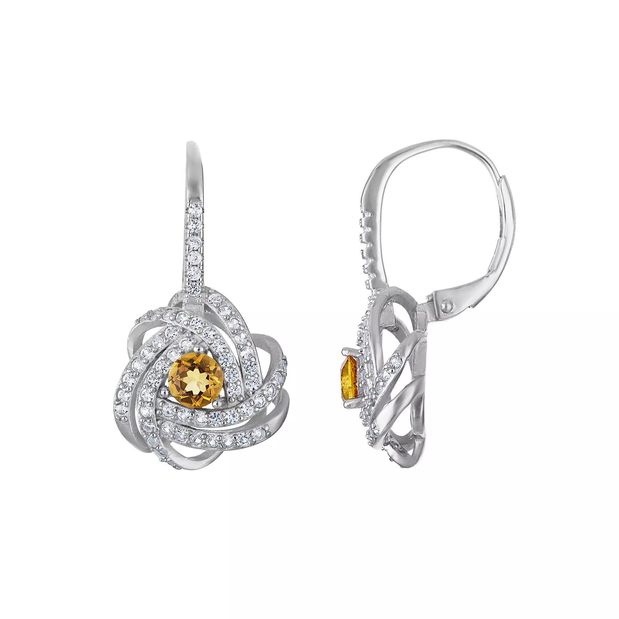 Designs by Gioelli Sterling Silver Gemstone Love Knot Leverback Earrings, Womens, Cr White Blue Product Image