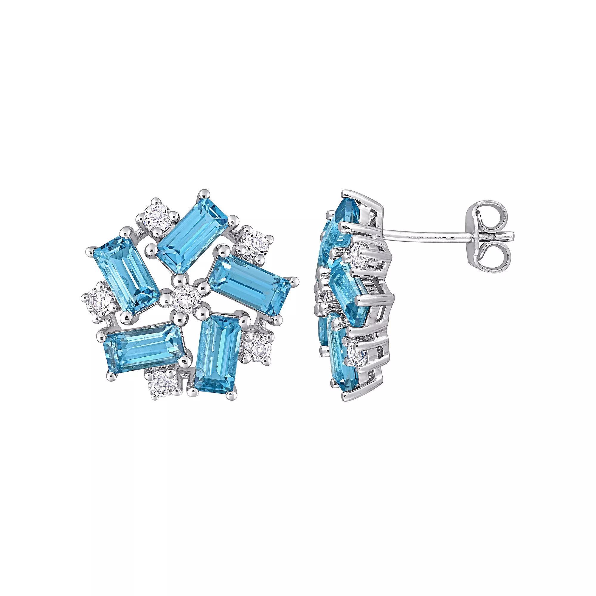 Stella Grace Sterling Silver Blue & White Topaz Floral Earrings, Women's Product Image