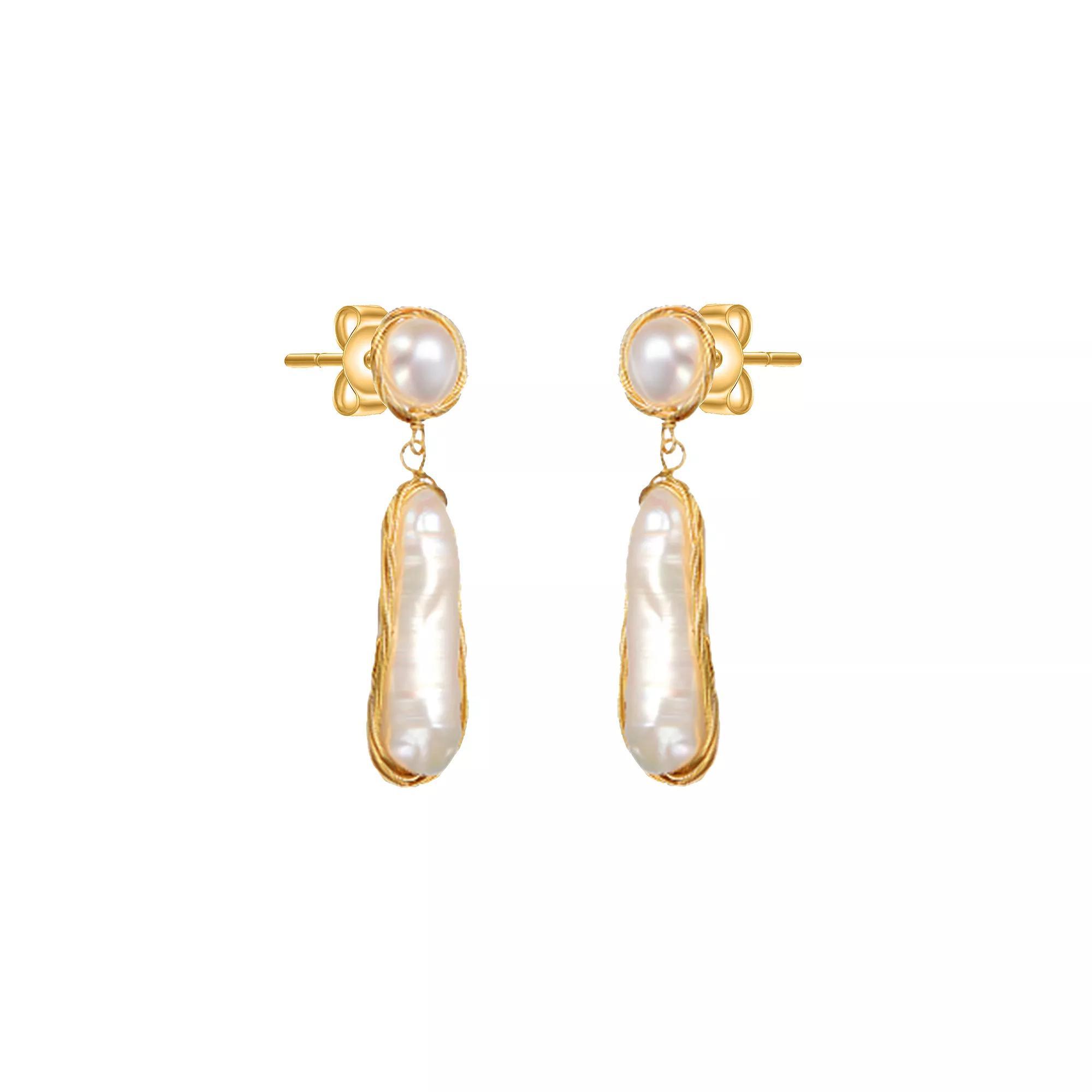 14k Gold over Sterling Silver Freshwater Simulated Pearl Dangling Earrings, Womens, Gold Tone Product Image