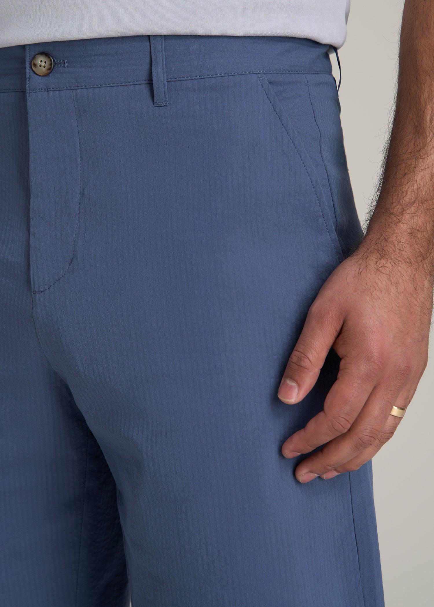 Seersucker Shorts for Tall Men in Steel Blue Product Image