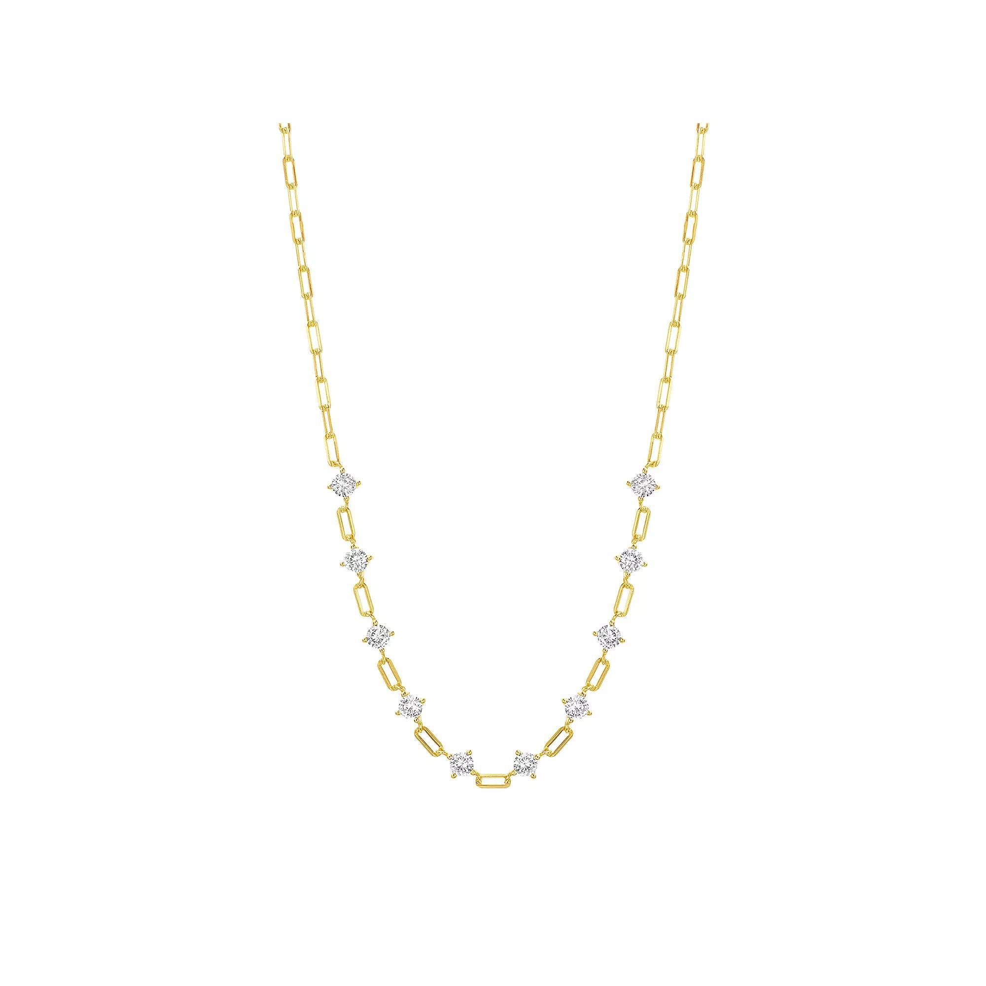 Paige Harper 14k Over Recycled Brass Cubic Zirconia Paperclip Chain Station Necklace, Women's, Size: 16", Gold Tone Clear Product Image