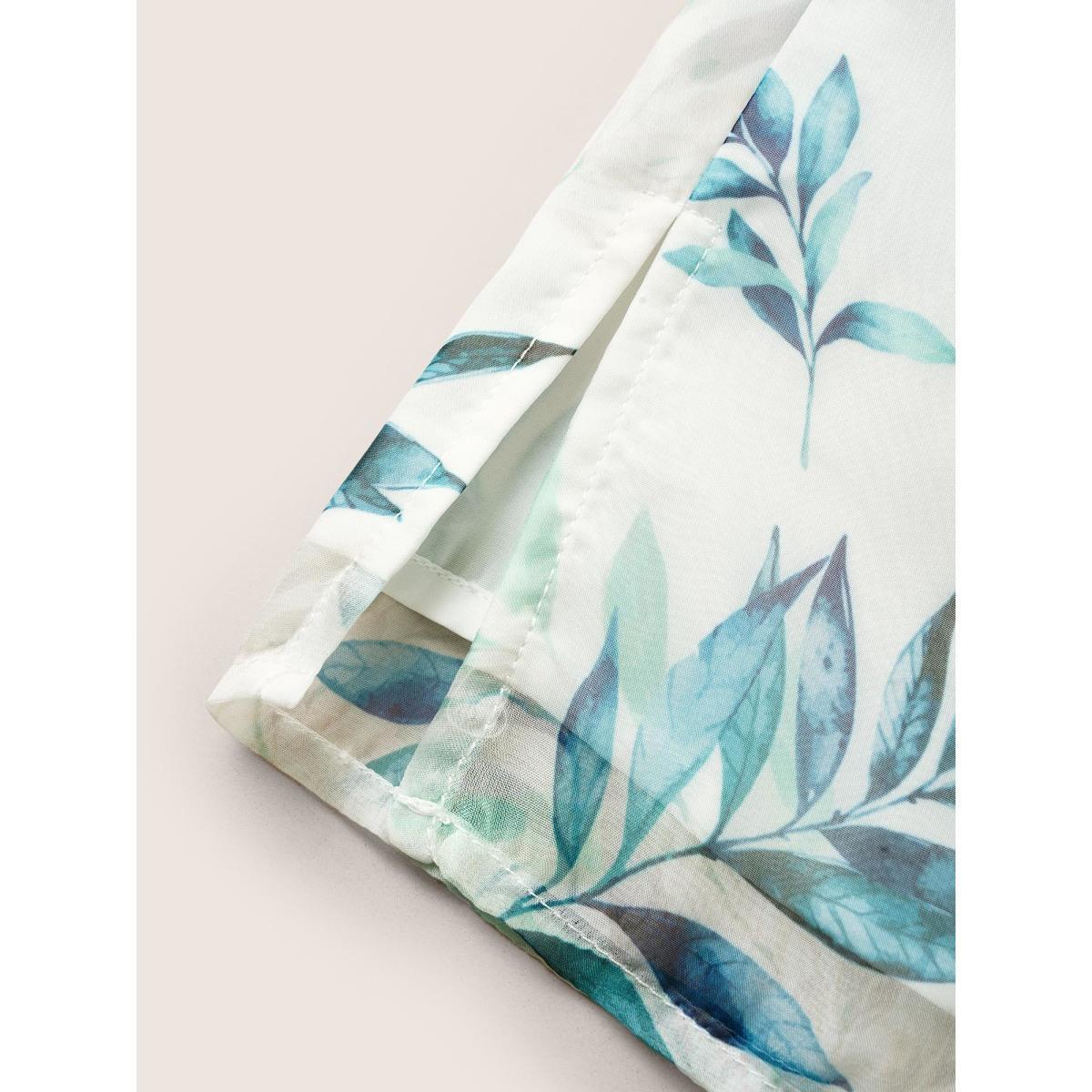 Plus Size Emerald Chiffon Tropical Print Petal Sleeve Blouse Women Elegant Half Sleeve Flat collar with V-notch Everyday Blouses BloomChic 14-16/1X Product Image