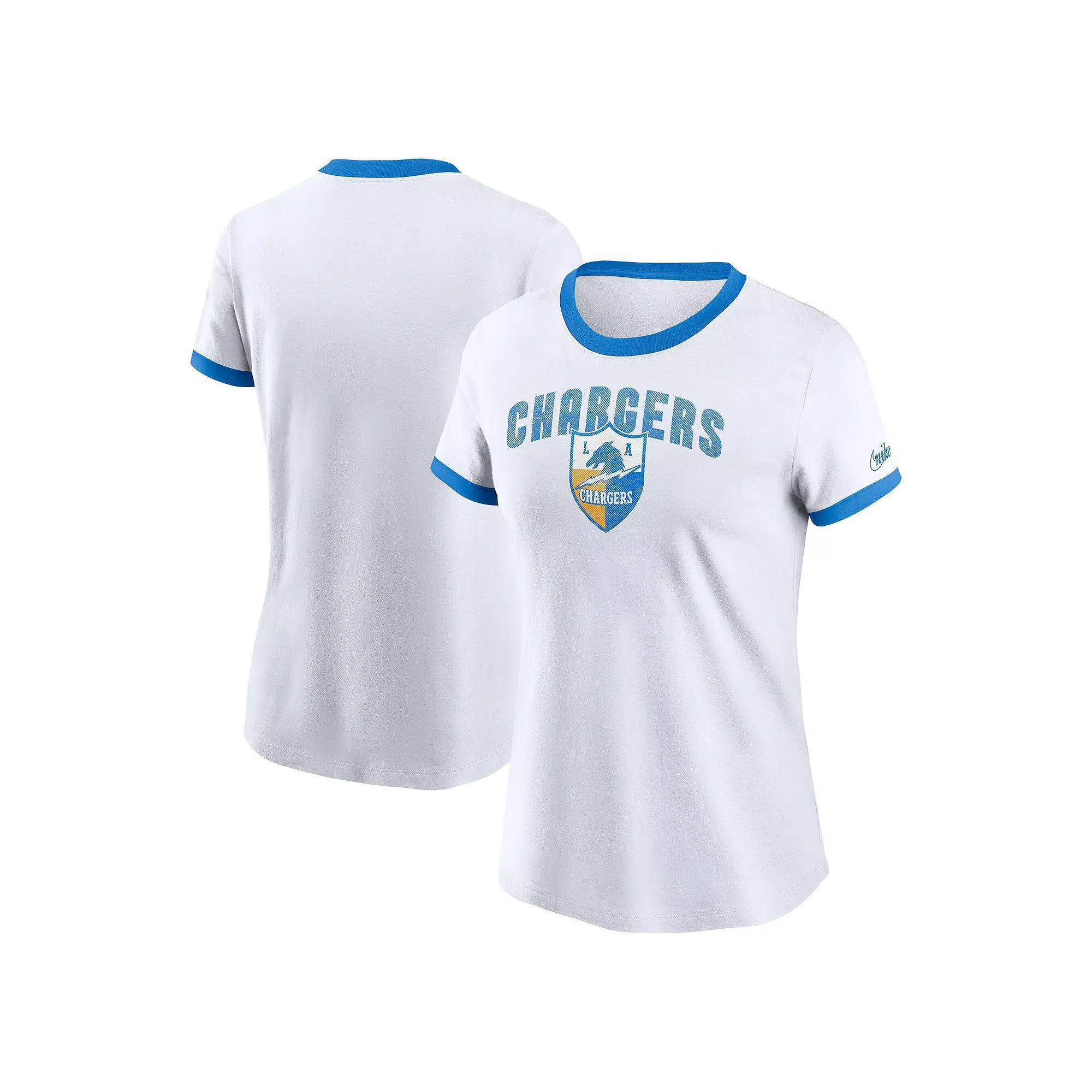 Women's Nike White Los Angeles Chargers Rewind Ringer Tri-Blend T-Shirt, Size: XL Product Image