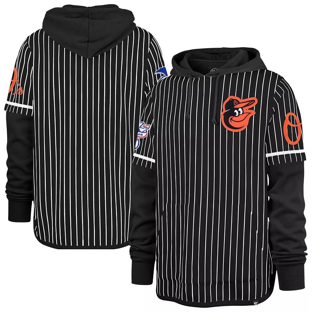 Men's '47  Royal Chicago Cubs Pinstripe Double Header Pullover Hoodie, Size: XL, Blue Product Image