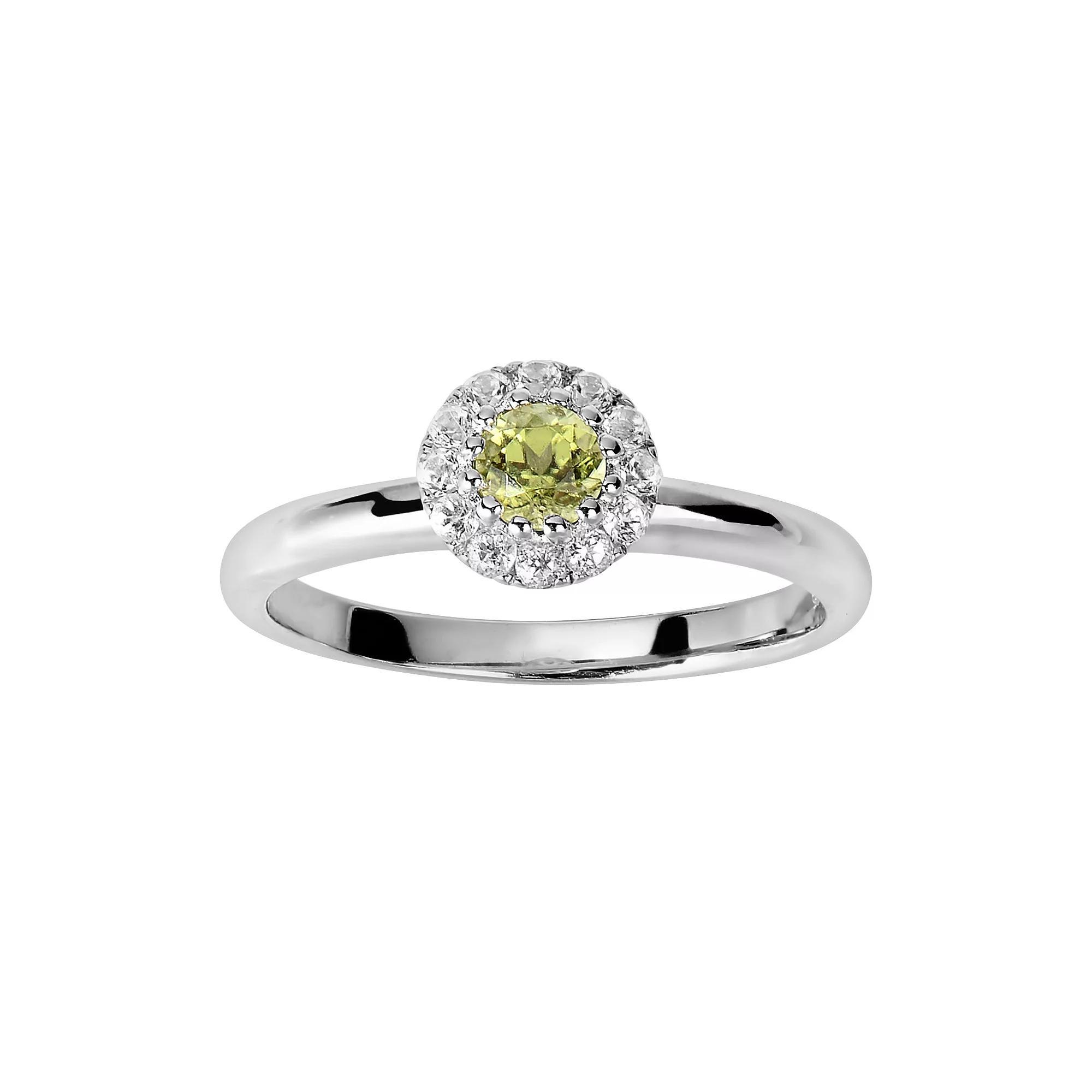 Diamond Splendor Sterling Silver Peridot & White Topaz Frame Ring, Womens Yellow Product Image