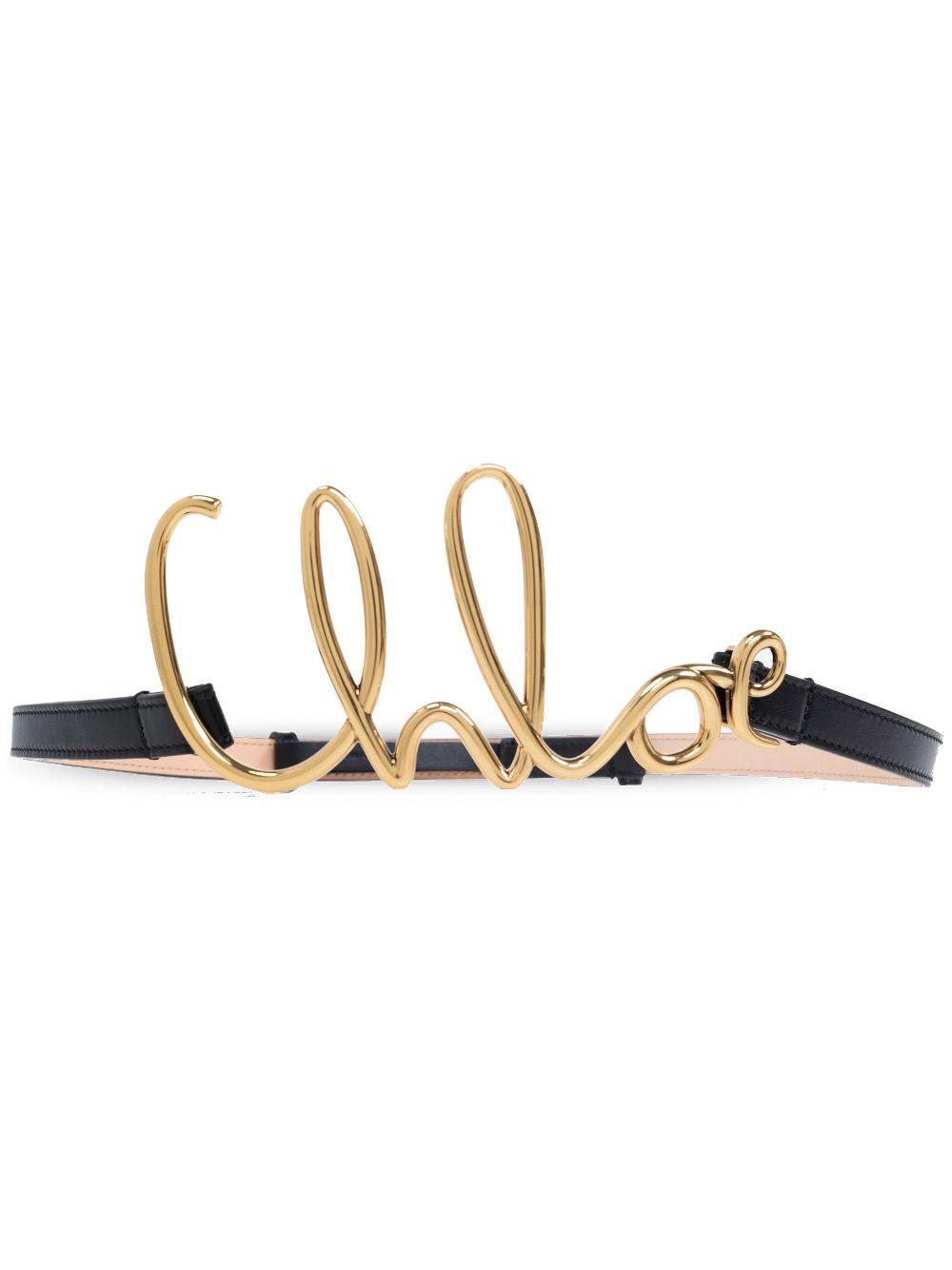 CHLOÉ Iconic Leather Belt Gold-tone Hardware In Black Product Image