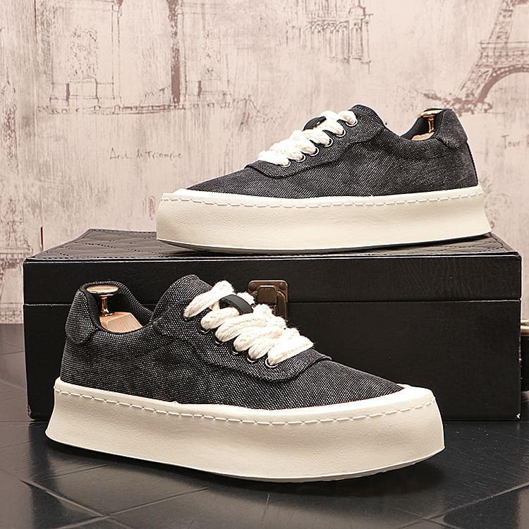 Canvas Lace-Up Platform Sneakers Product Image