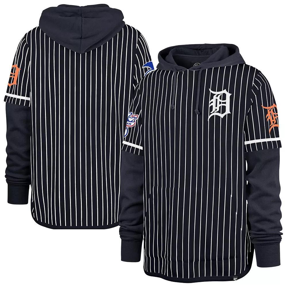 Men's '47  Navy Cleveland Guardians Pinstripe Double Header Pullover Hoodie, Size: 2XL, Grd Blue Product Image