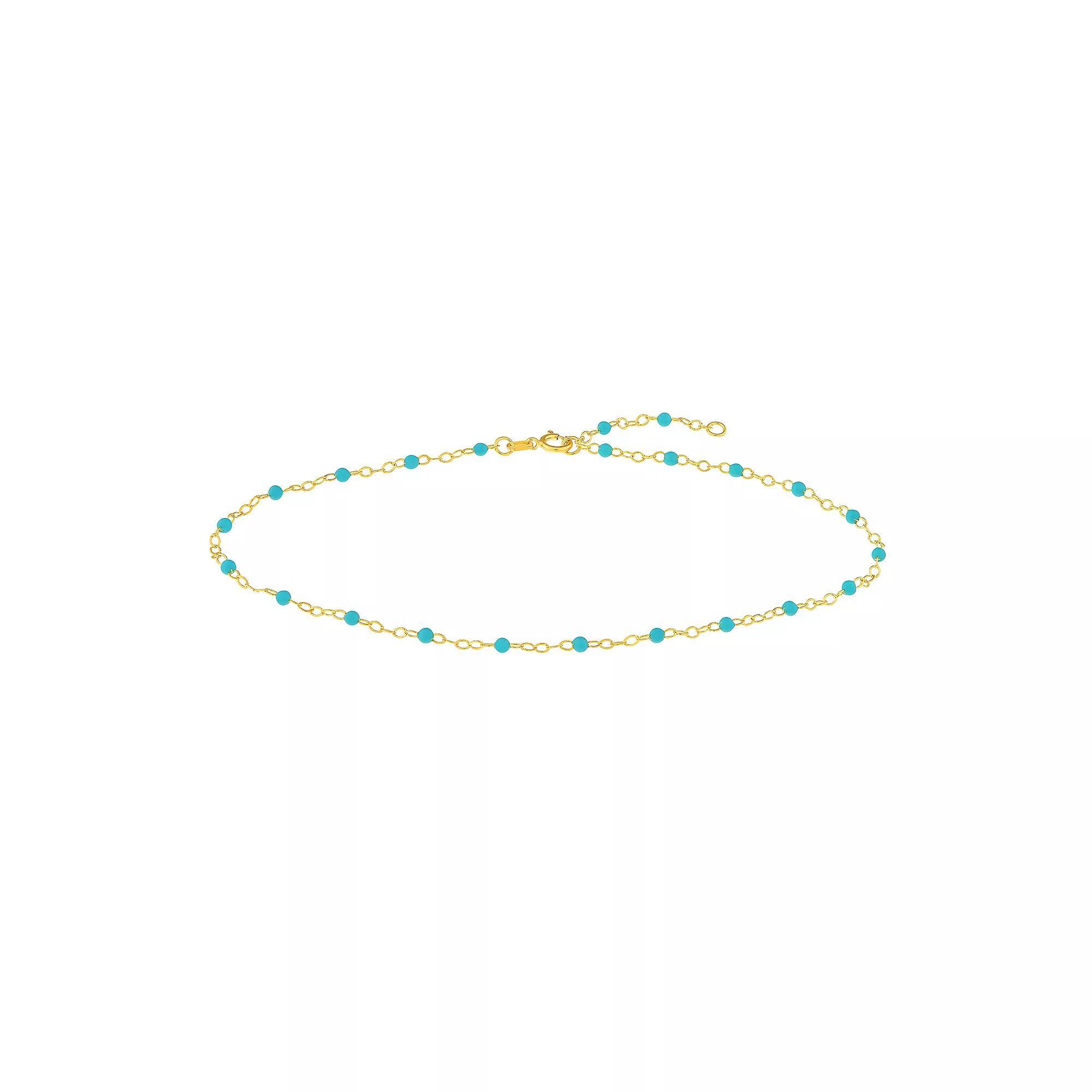 Color Romance 14k Gold Colored Enamel Bead Adjustable Anklet, Women's, Size: 10", Blue Product Image