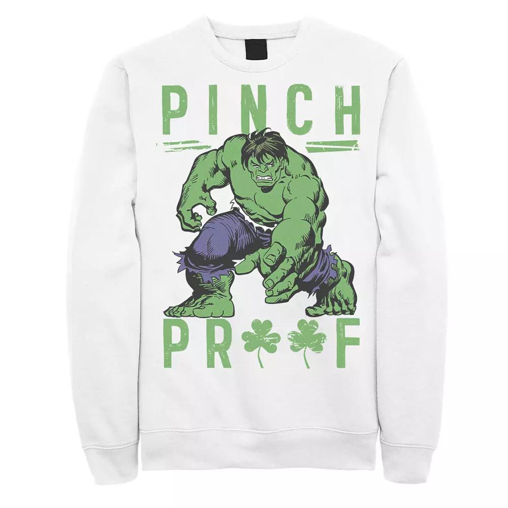 Men's Marvel St. Patty's Vintage Hulk Pinch Proof Graphic Fleece Pullover, Size: 3XL, White Product Image