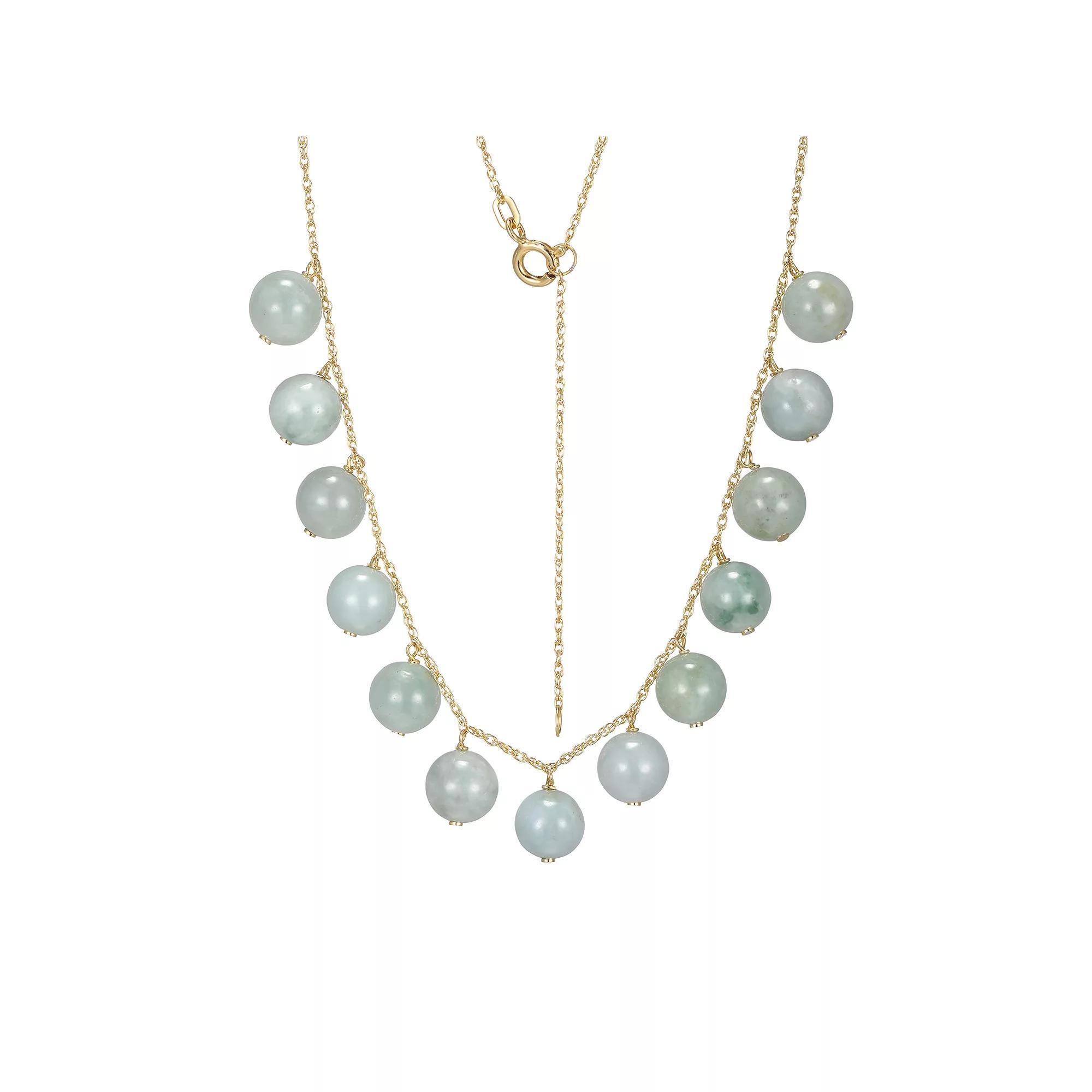 Dynasty Jade 18k Gold Over Silver Green Jade Bead Necklace, Women's, Size: 20", Sterling Product Image