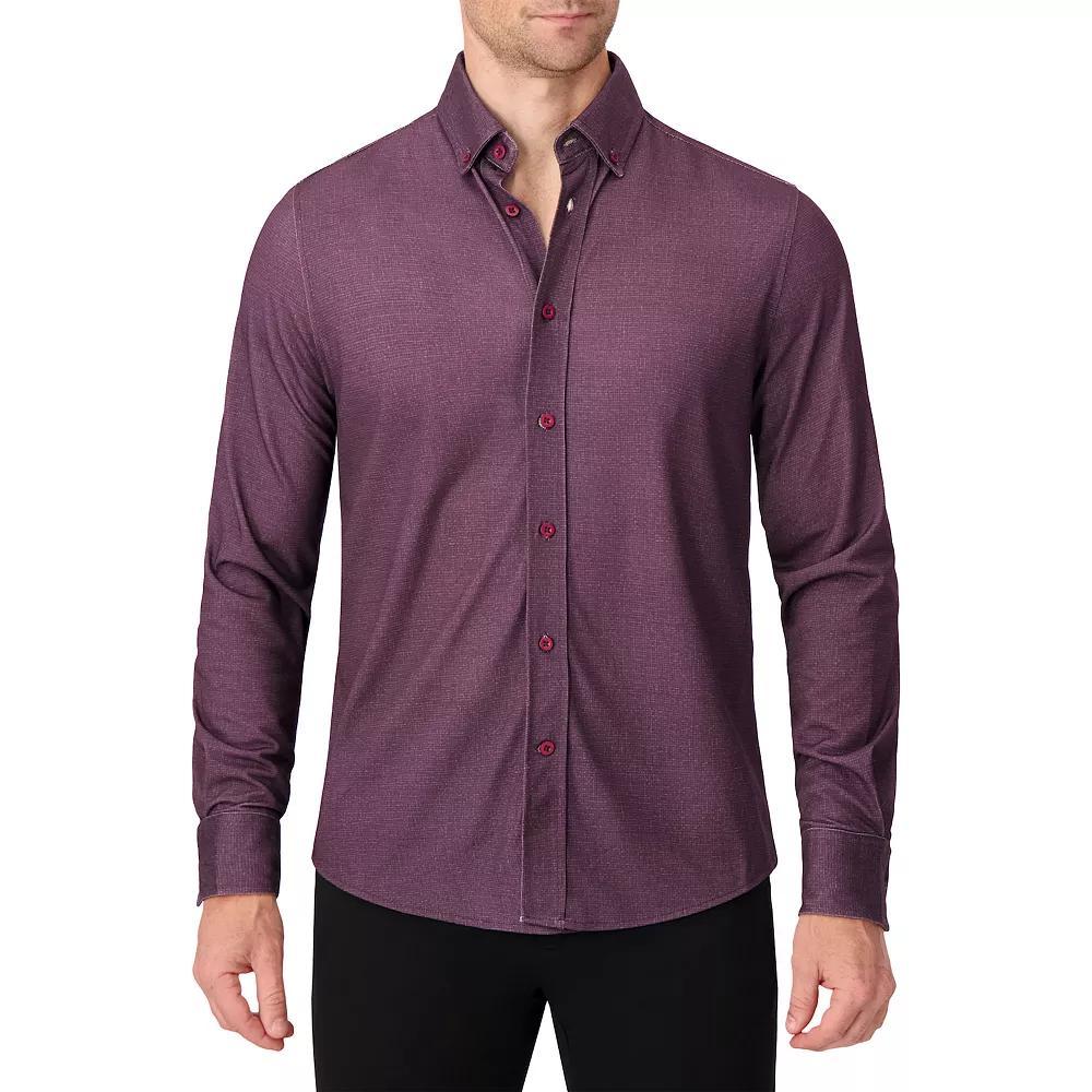 Men's Report Collection Long Sleeve Pique Print Fitted Button-Up Shirt, Size: Medium, Grey Product Image