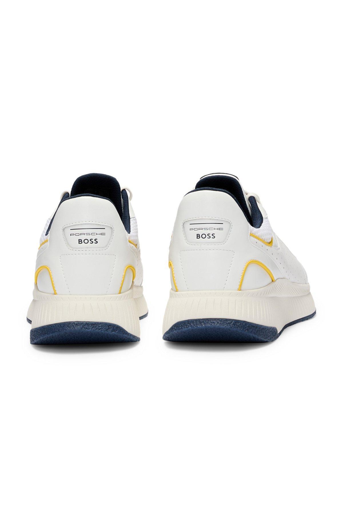 BOSS - Porsche x BOSS perforated-leather trainers with ridged outsole - White Product Image