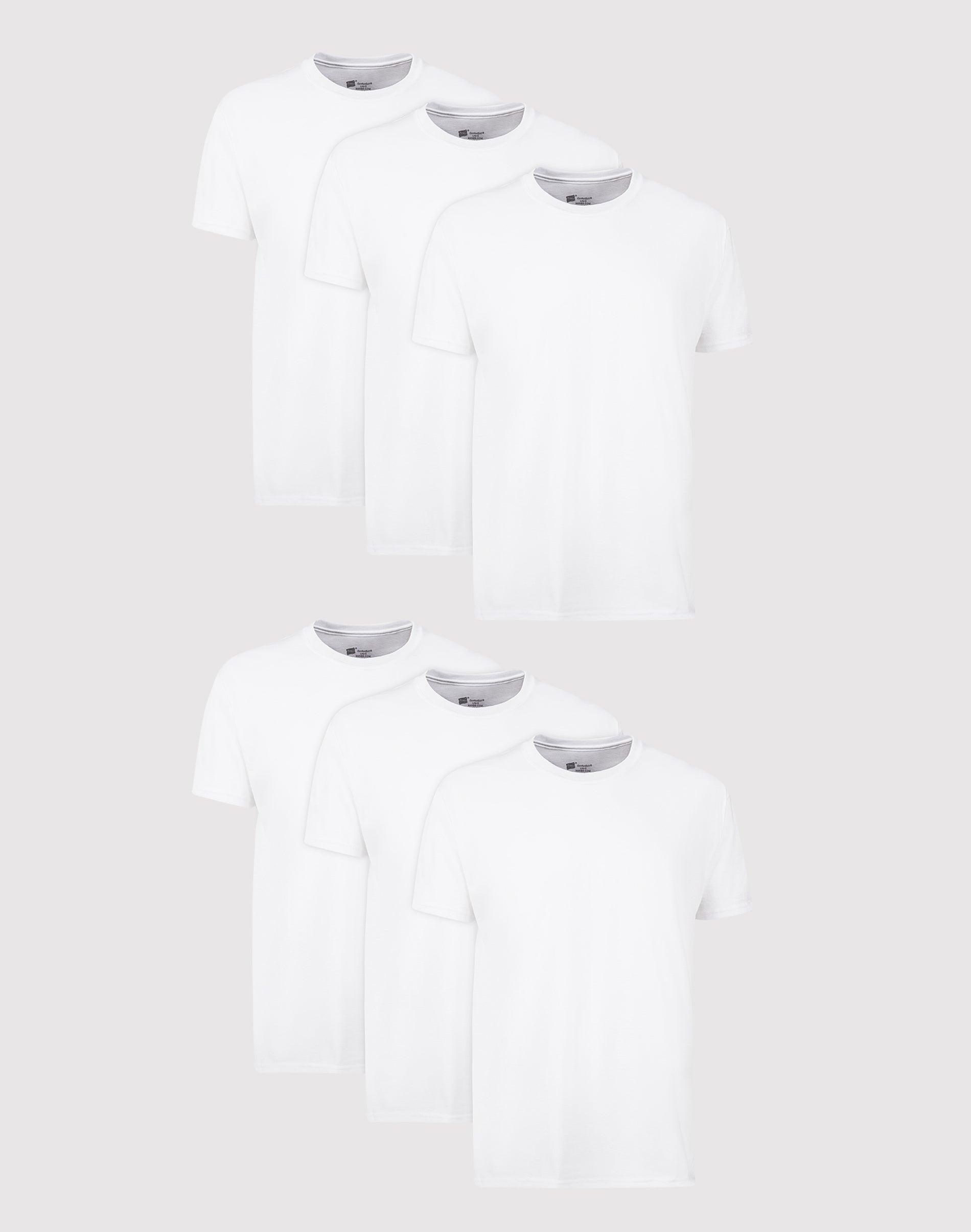 Hanes Men's Crew Neck T-Shirt with Fresh IQ 6pk - White L: 100% Cotton, Lightweight, Tagless, Moisture Wicking, Product Image