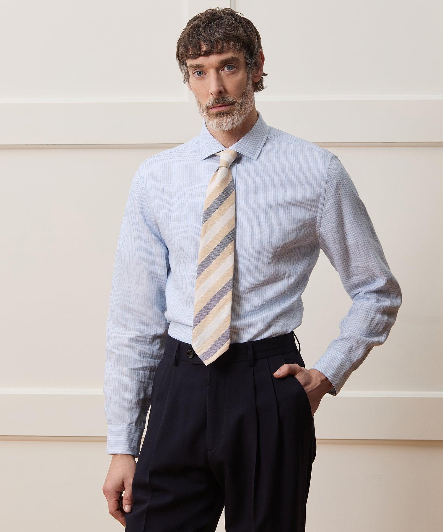 Linen Spread Collar Dress Shirt Product Image