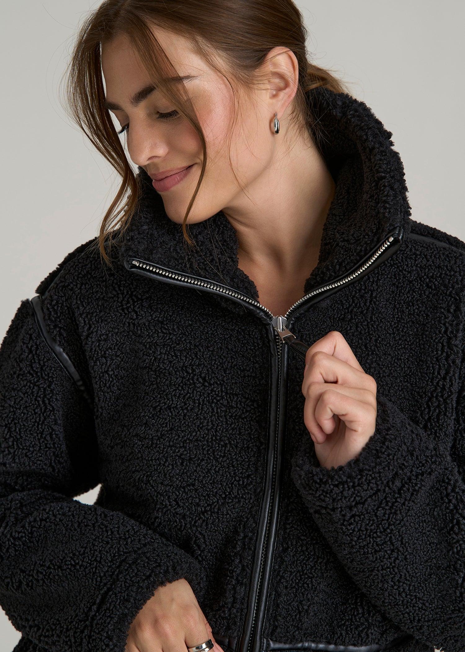 Relaxed Shearling Jacket for Tall Women in Black Product Image