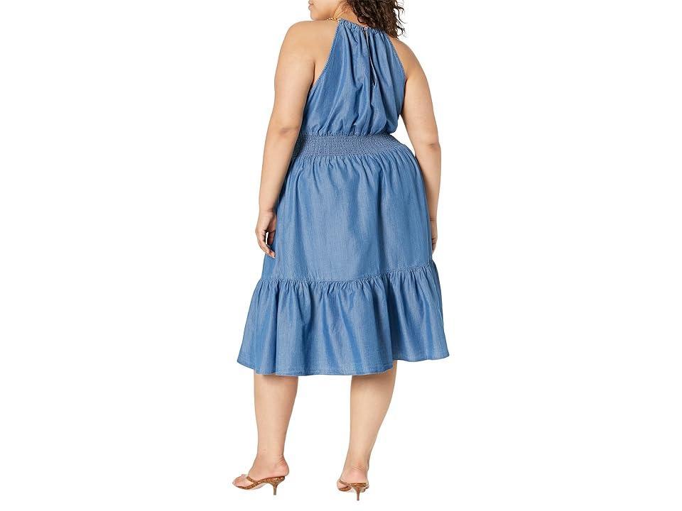 MICHAEL Michael Kors Plus Size Halter Neck Midi Dress (Light Cadet Wash) Women's Dress Product Image