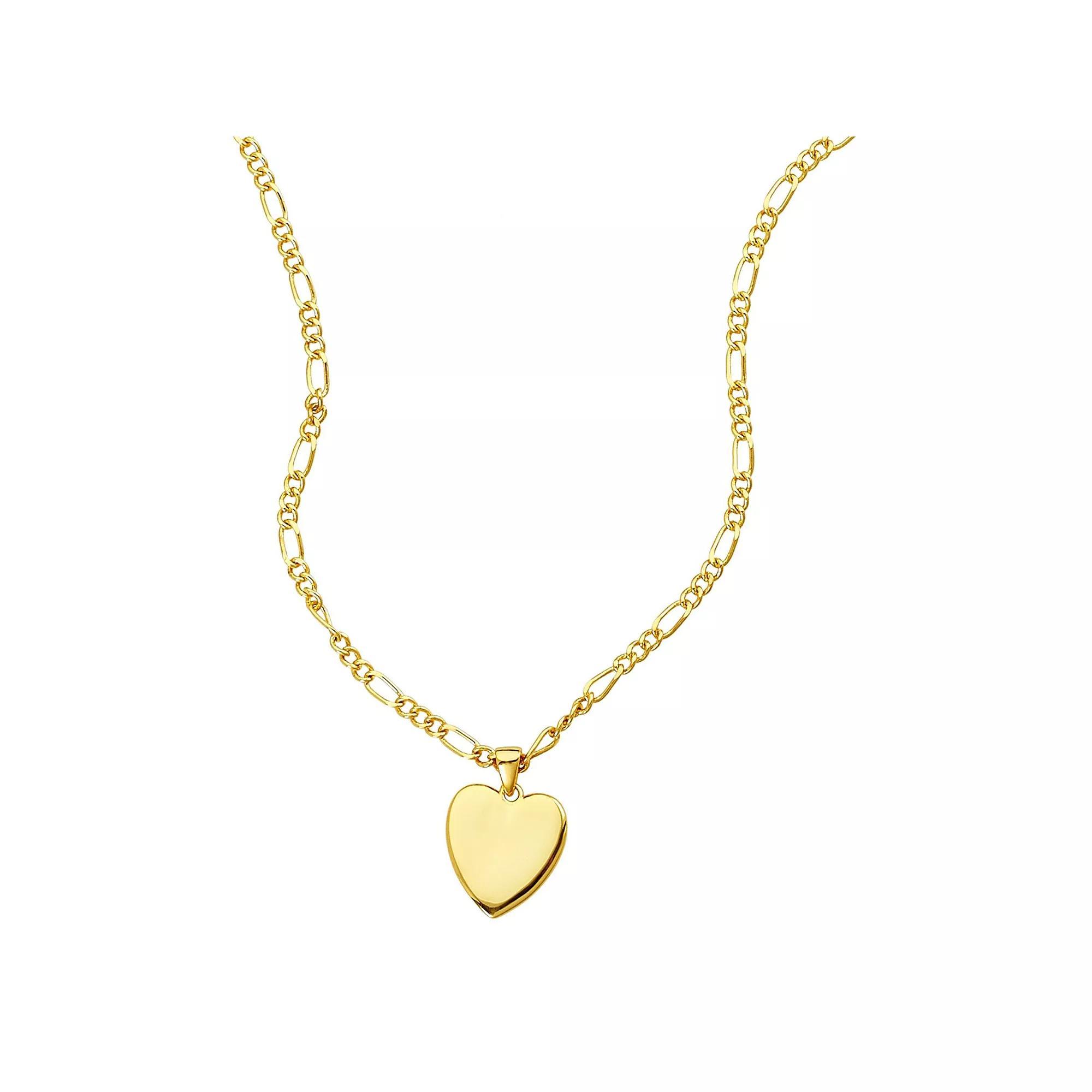 Adornia 14k Gold Plated Figaro Chain Heart Necklace, Women's, Size: 18", Gold Tone Product Image