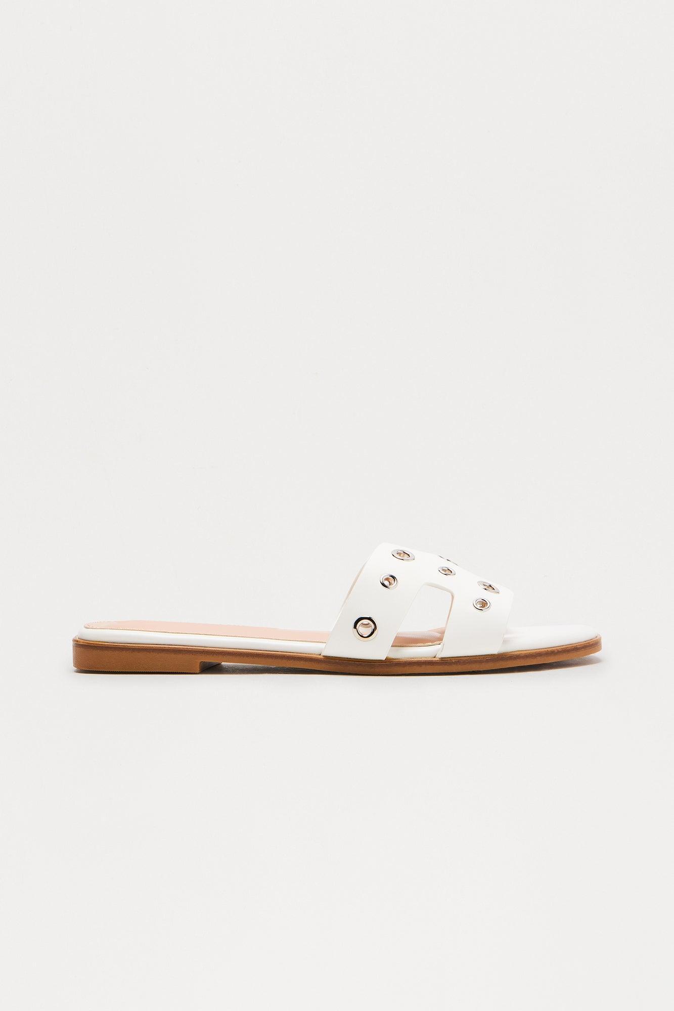 Mandie Grommet Slip On Sandals - White Product Image