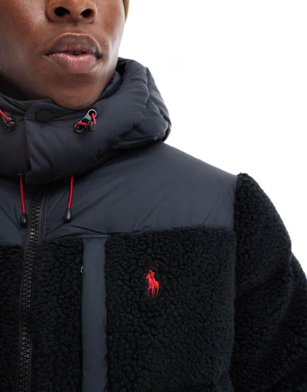 Polo Ralph Lauren detachable hood borg down puffer jacket in black Product Image