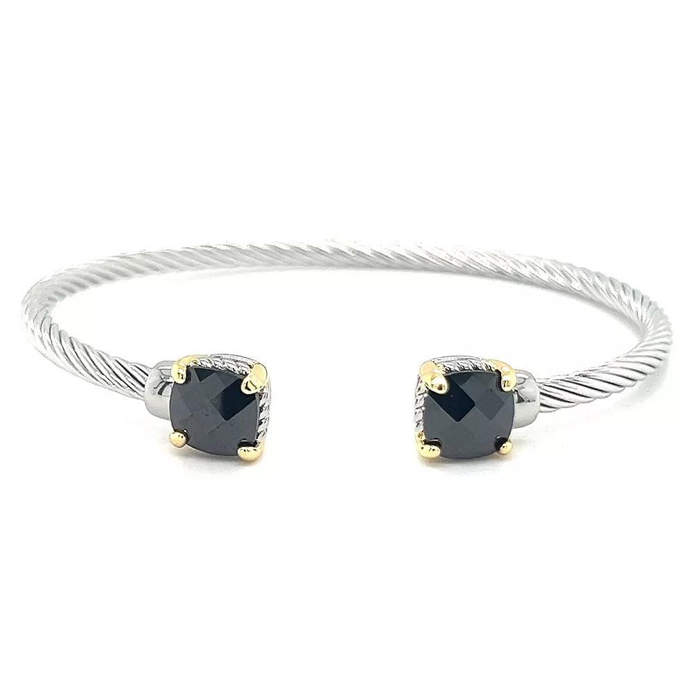 Juvell Two-Tone 18k Gold Plated Lab-Created Onyx Bangle Bracelet, Women's, Two Tone Product Image