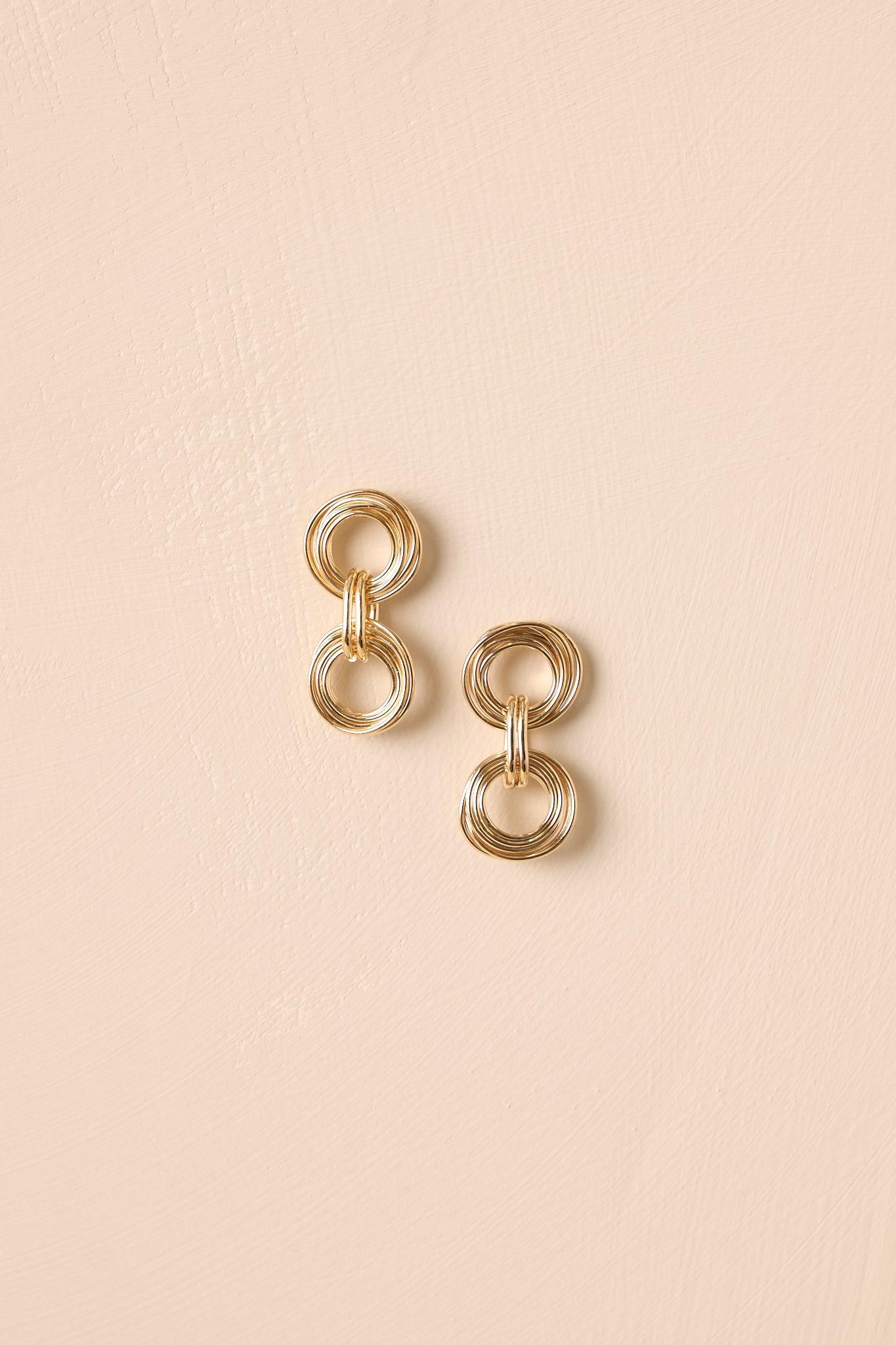 The Night Is Yours Gold Layered Circle Link Drop Earrings Product Image