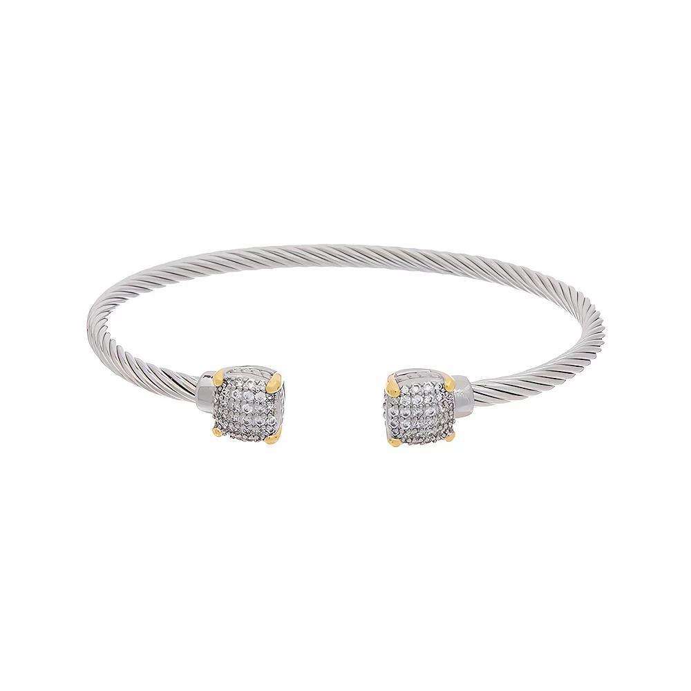 Juvell Two-Tone 18k Gold Plated Cubic Zirconia Pave Ends Cuff Bracelet, Women's, Two Tone Product Image