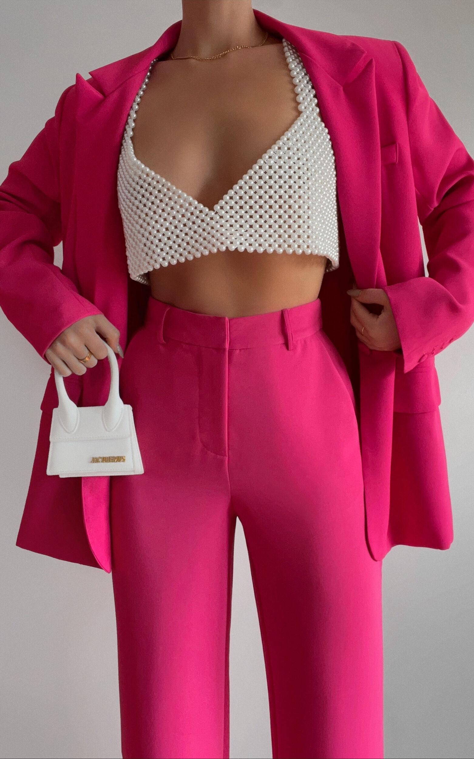 Bonnie Pants - High Waisted Tailored Wide Leg Pants in Pink Product Image