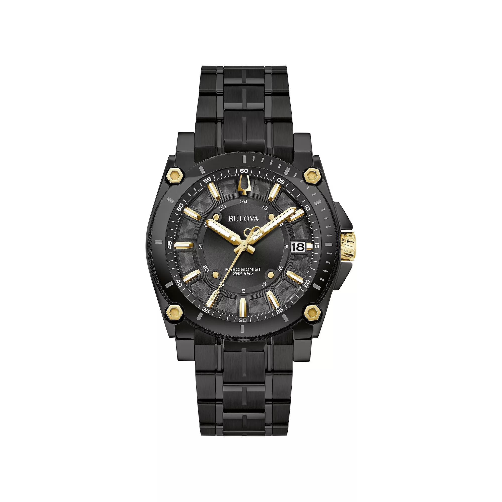 Bulova Mens Icon Black Ion-Plated Stainless Steel Gold Accent Dial Bracelet Watch - 98B408 Product Image