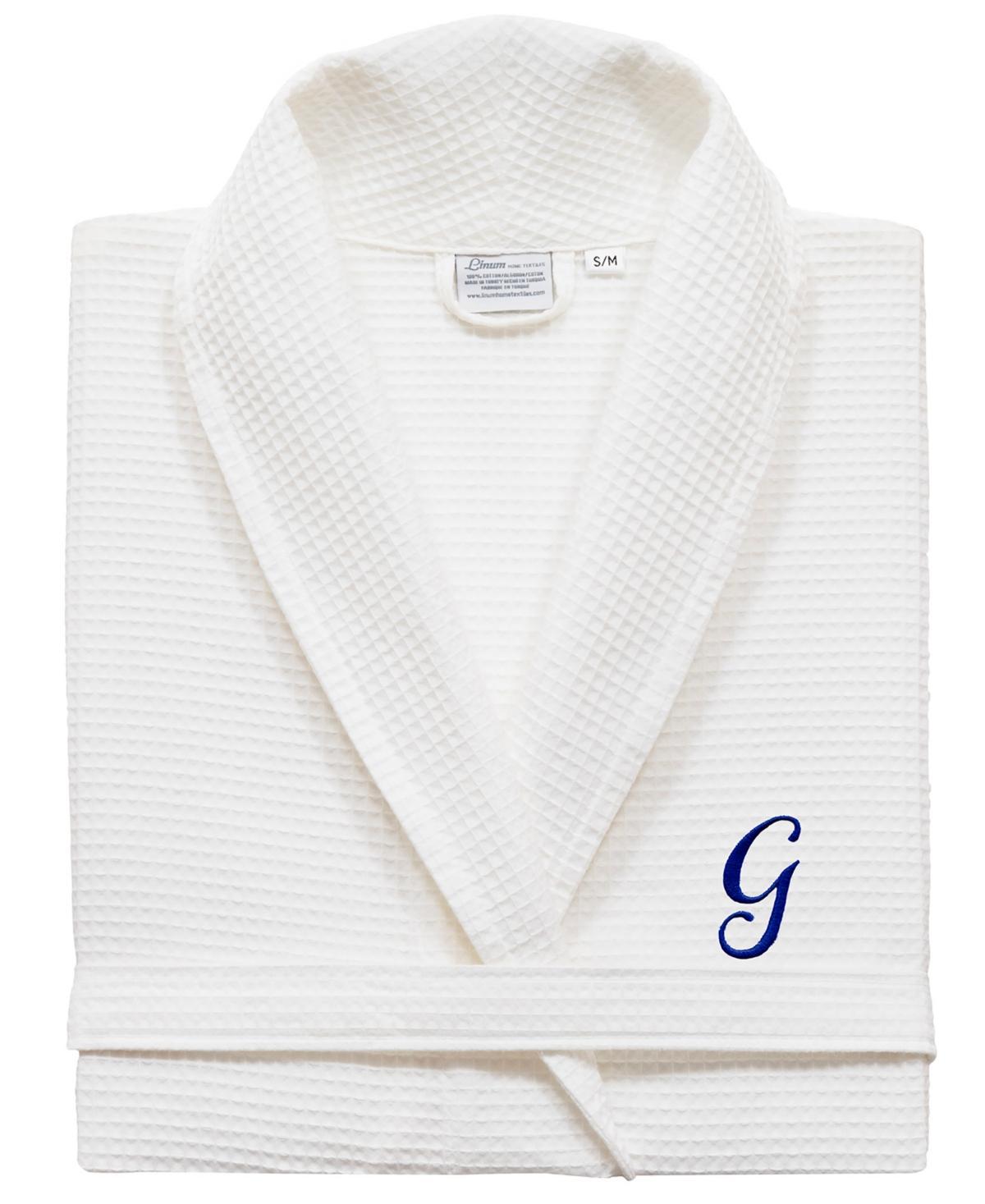 Linum Home Textiles Turkish Cotton Personalized Waffle Weave Bathrobe, Women's, Size: Small/Medium, White Navy D Product Image