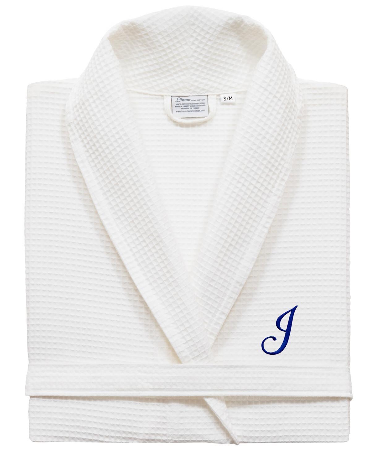 Linum Home Textiles Turkish Cotton Personalized Waffle Weave Bathrobe, Women's, Size: Small/Medium, White Navy D Product Image