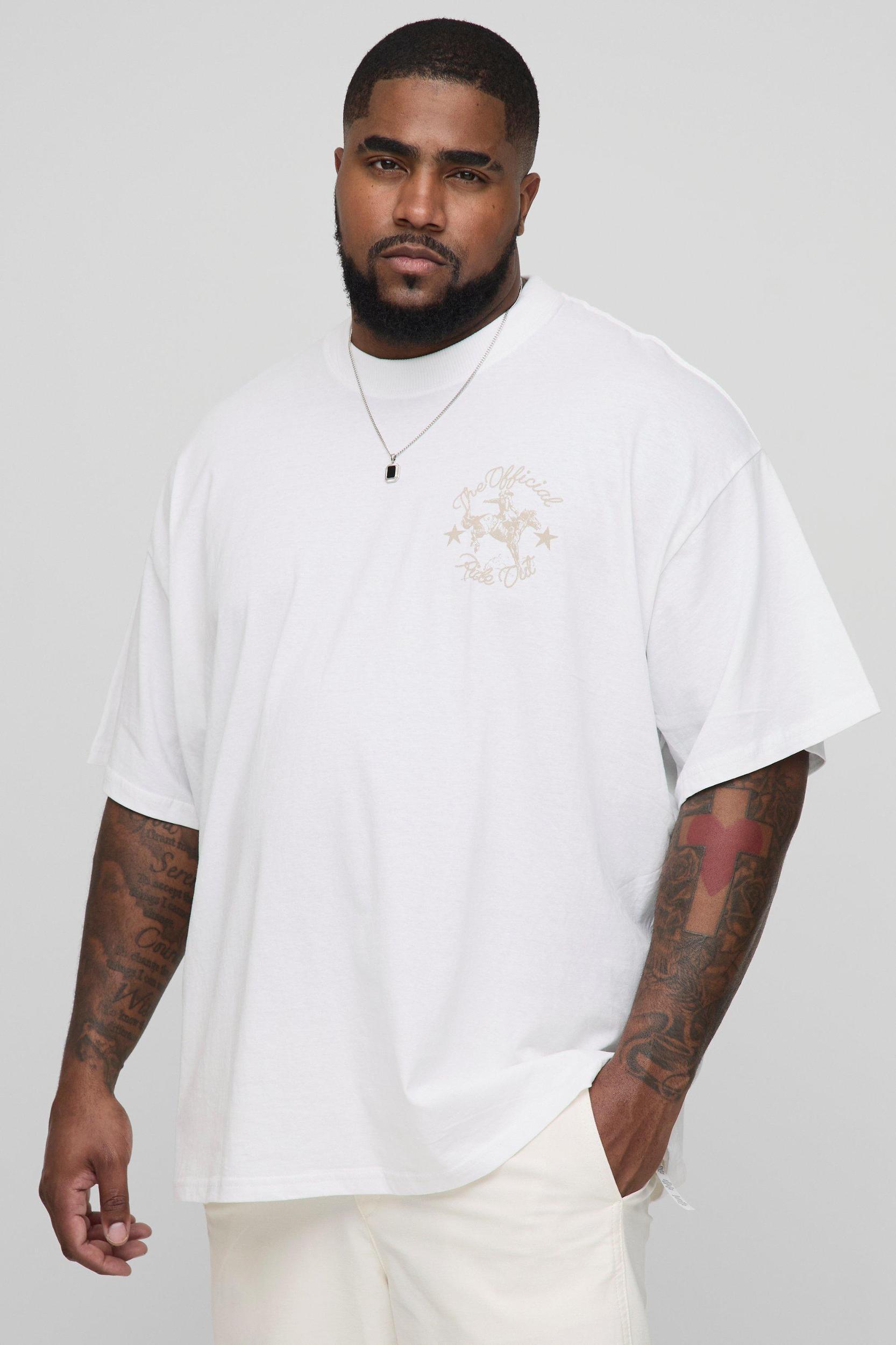 Plus Oversized Extended Neck Western Print T-Shirt | boohooMAN USA Product Image