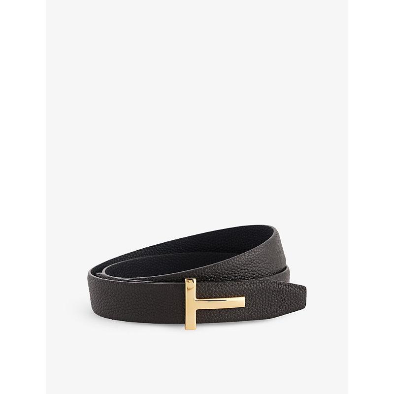 TOM FORD Mens  Logo-buckle Reversible Leather Belt In Brown + Black Product Image