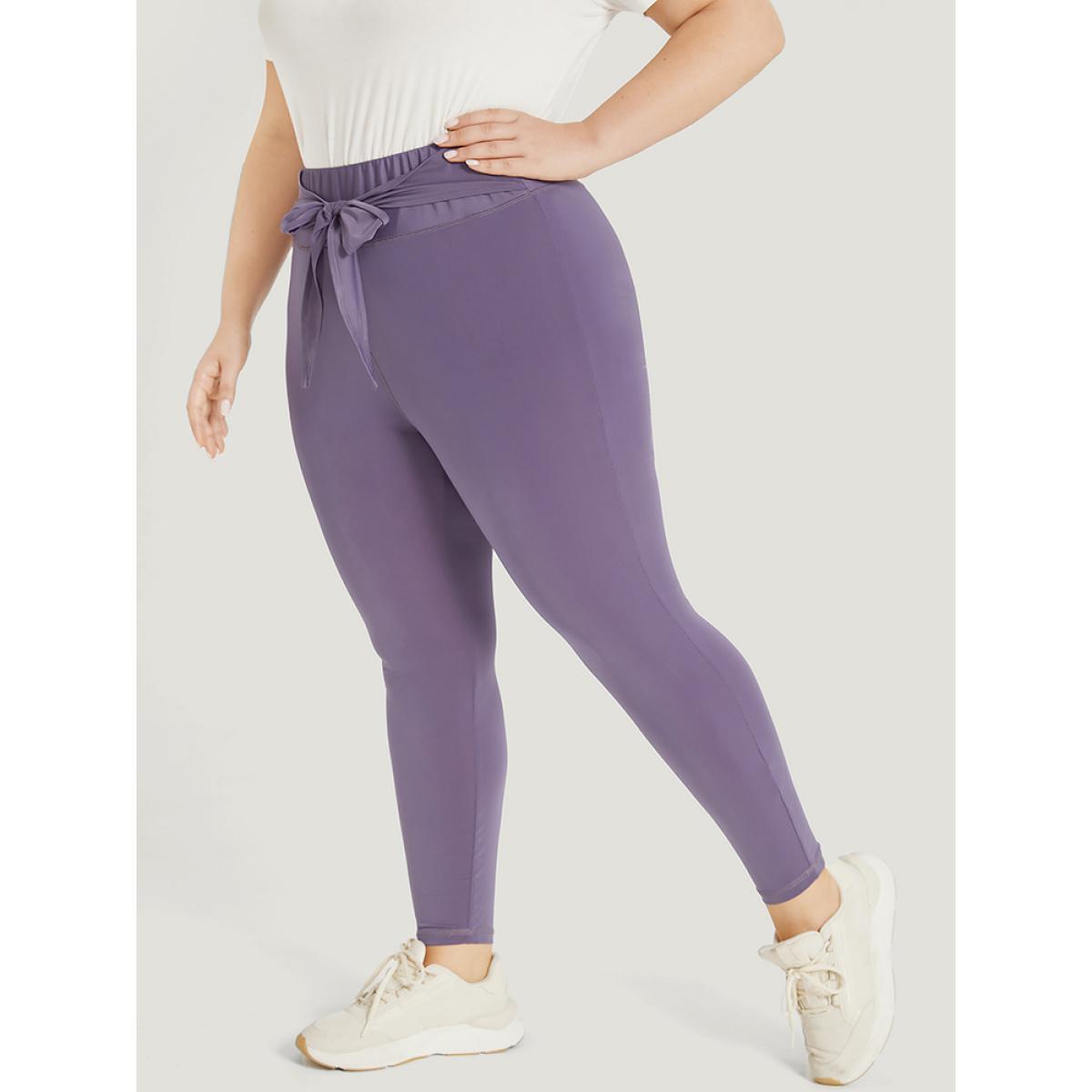 Plus Size Solid Wideband Waist Ties Skinny Leggings Women Mauve Casual High stretch Skinny High Rise Dailywear Leggings BloomChic 10/M Product Image