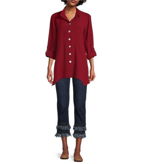 John Mark Petite Size Straight Leg 5-Pocket Fringe Hem Jeans Product Image