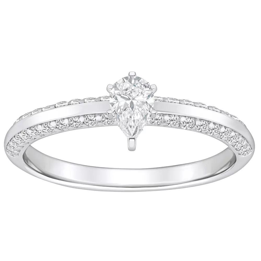 Alyson Layne 14k Gold 3/5 Carat T.W. Diamond Pear Shape Pave & Polished Band Engagement Ring, Women's, Size: 5.50, 14k White Gold Product Image