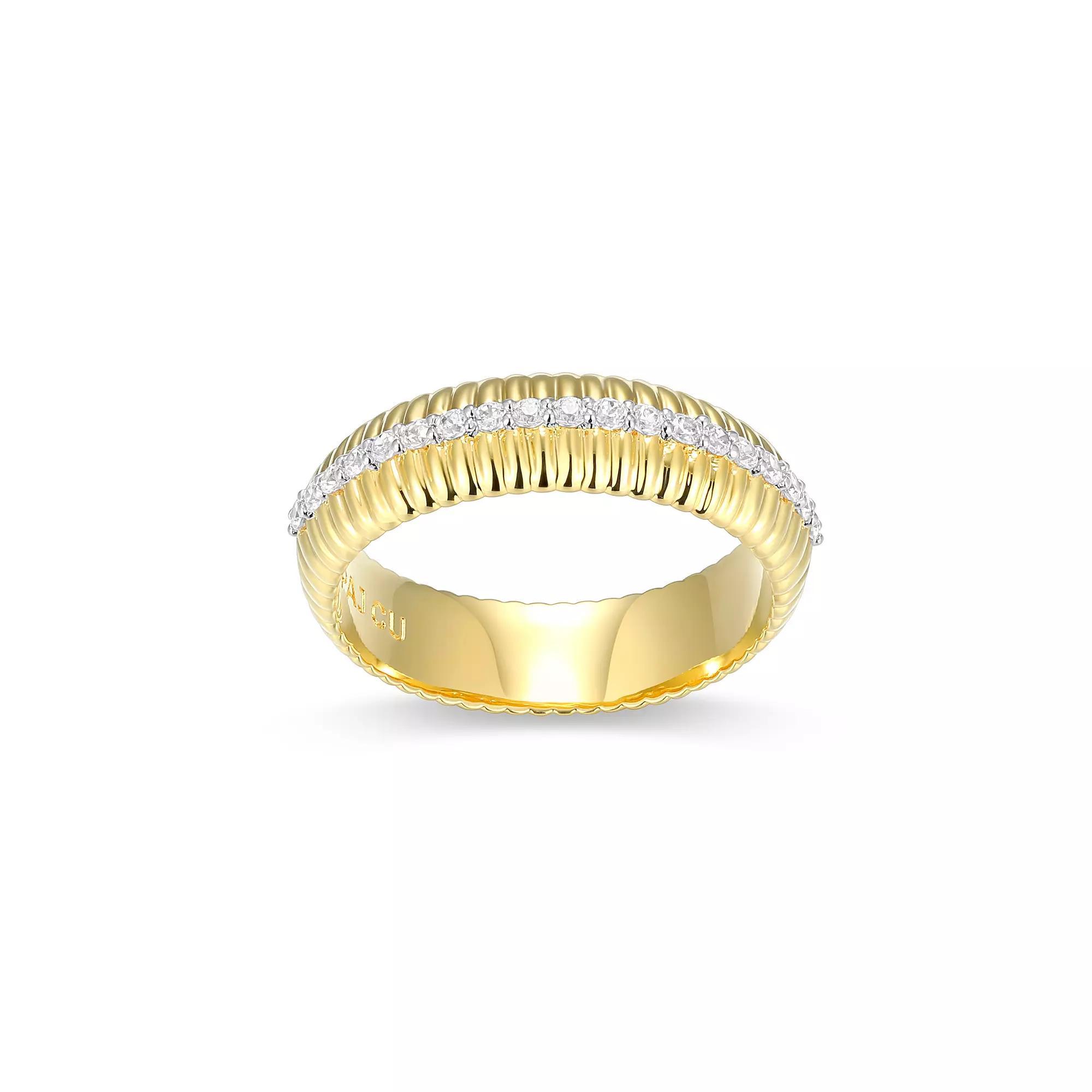 18k Gold and Rhodium Over Sterling Silver 1/4 Carat T.W. Lab-Grown Diamond Fluted Ring, Women's, Size: 6, Gold Tone Product Image
