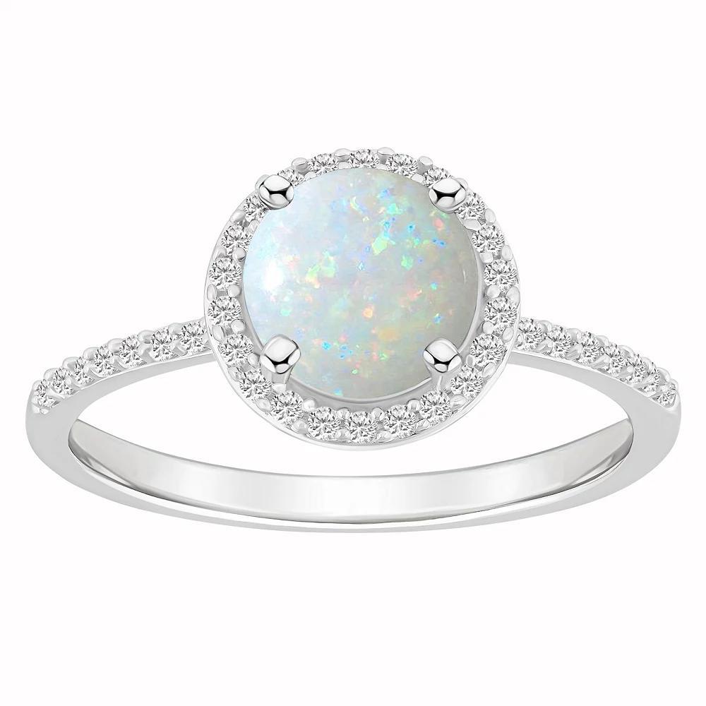 Celebration Gems 10k White Gold Round Lab-Created Gemstone Halo Ring, Women's, Size: 8, Created White Product Image