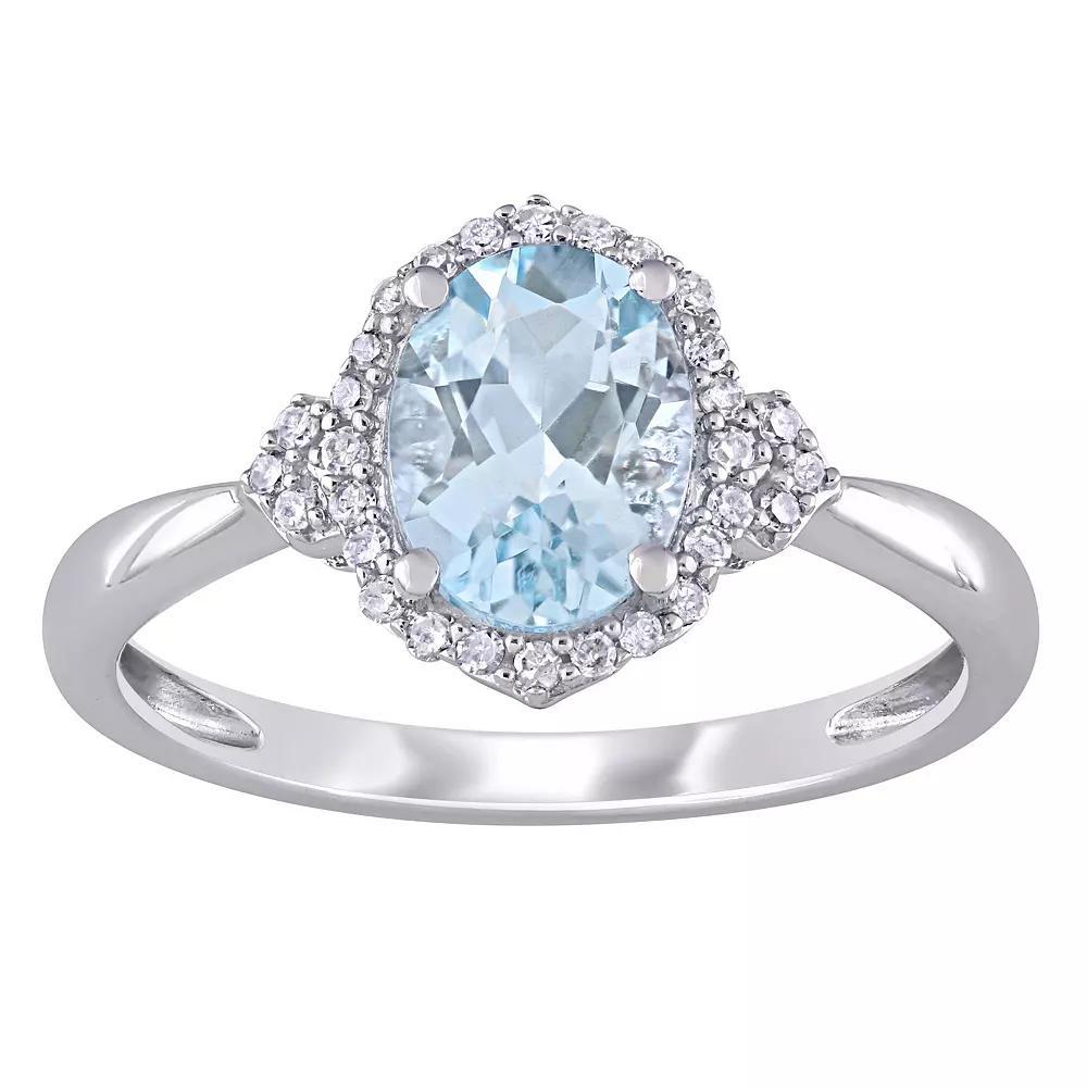 Stella Grace 10k White Gold Aquamarine & 1/8 Carat T.W. Diamond Halo Ring, Women's, Size: 6.50, 10k Whgold Product Image