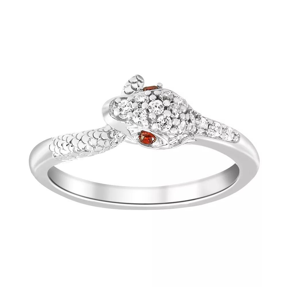 SIRI Sterling Silver Rhodium-Plated White Cubic Zirconia and Garnet Serpent Ring with Red Garnet Eyes, Women's, Size: 8 Product Image