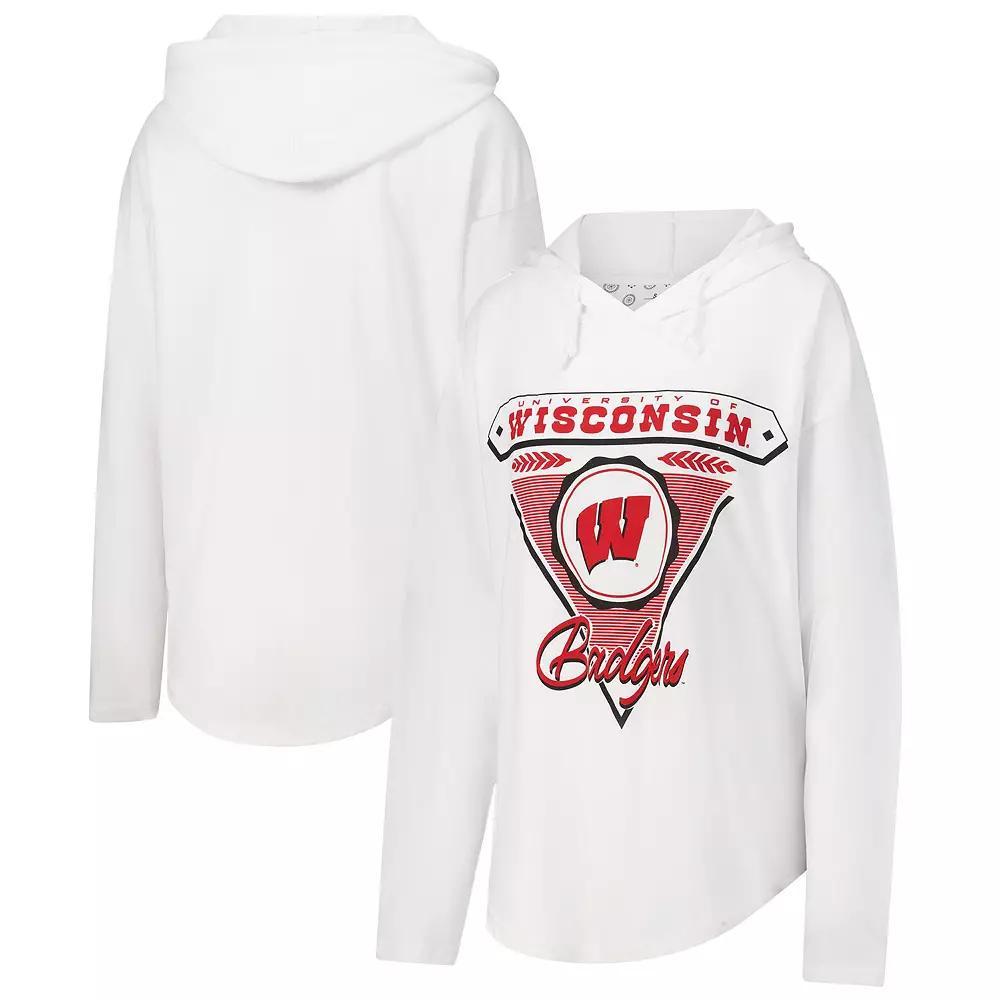 Women's Pressbox White Wisconsin Badgers San Bruno Hoodie Long Sleeve T-Shirt, Size: XL Product Image