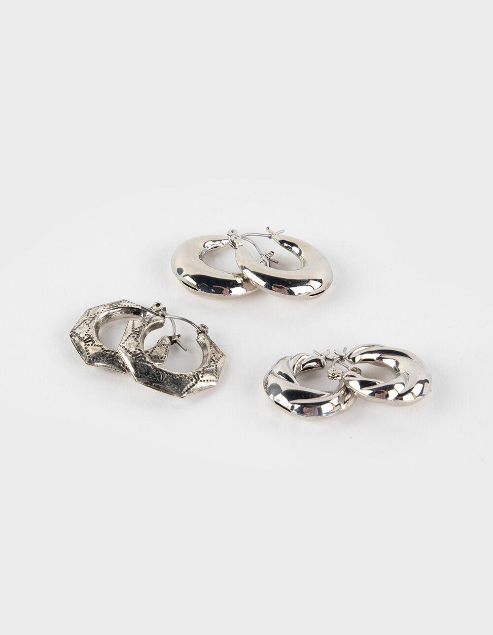 FULL TILT 3 Pack Chunky Textured Hoop Earring Set - SILVER Product Image