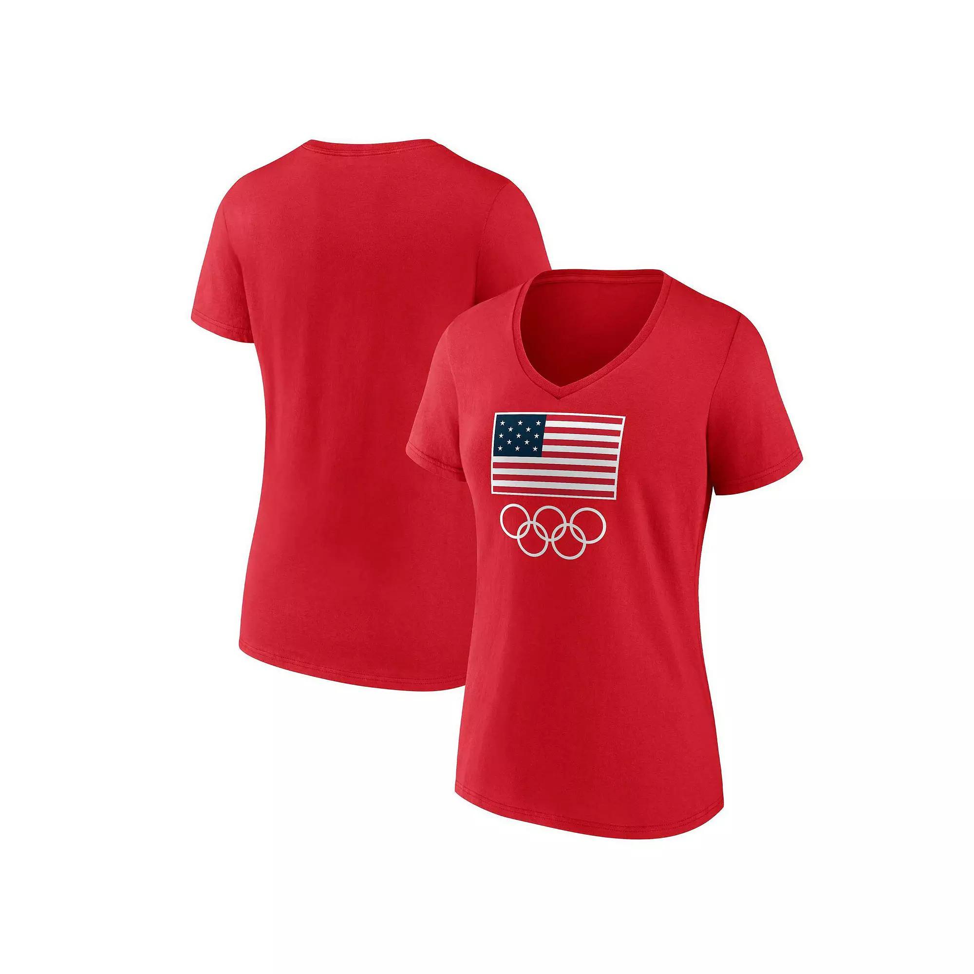 Womens Fanatics Red Team USA Flag and Rings V-Neck T-Shirt Product Image