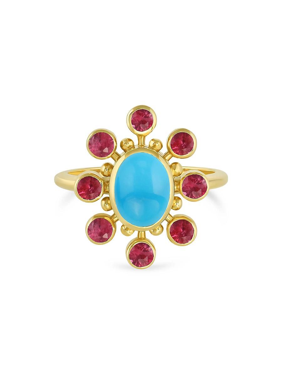 Womens Tillya Tepe Cosmos 18K Yellow Gold, Sleeping Beauty Turquoise & Ruby Ring Product Image