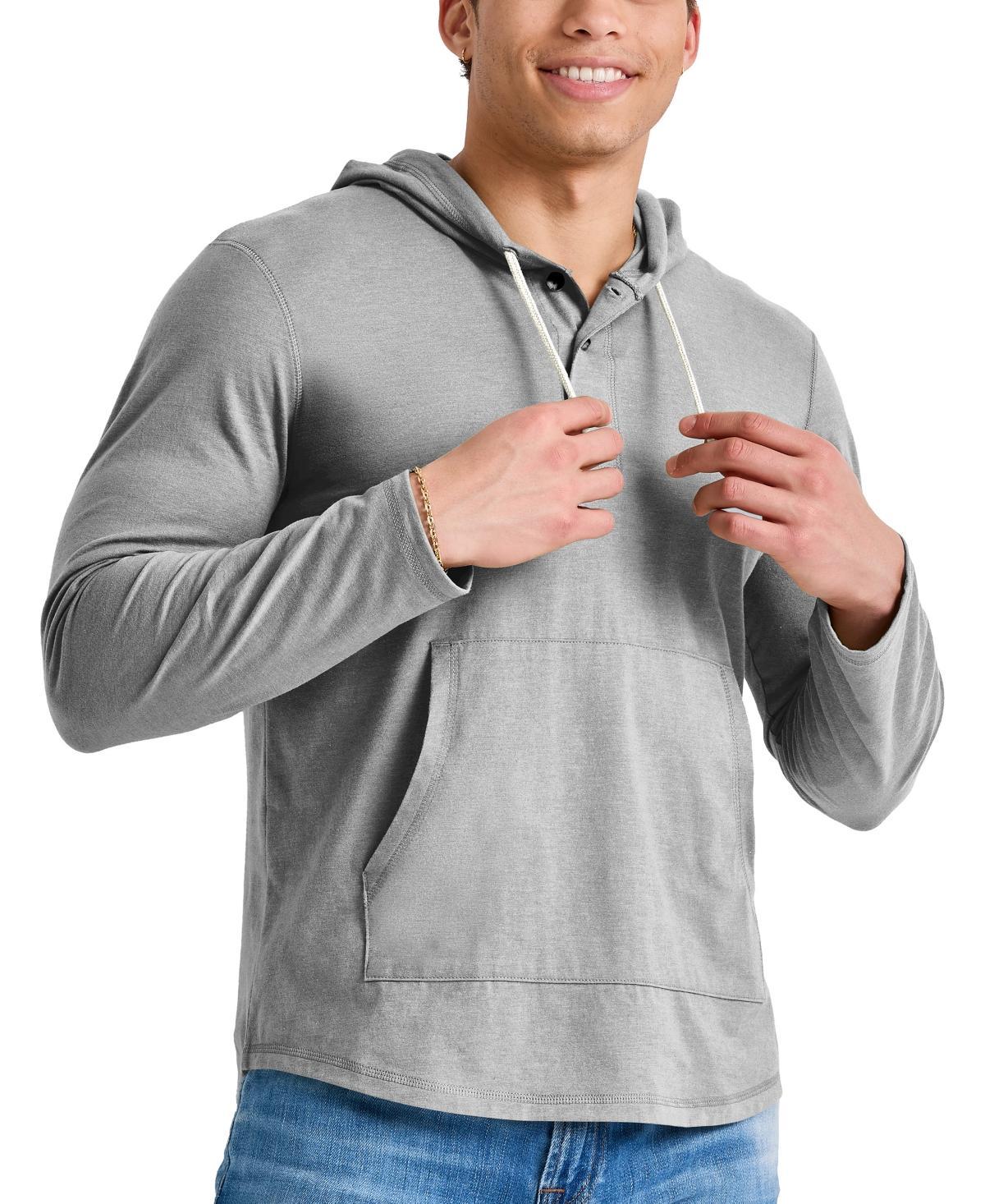 Men's Hanes® Originals Cotton Henley Hoodie, Size: Small, Red River Clay Product Image
