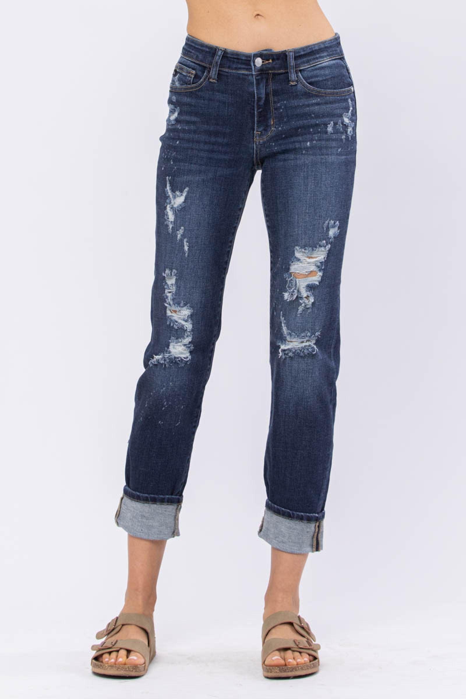 82198   Marsha Mid-Rise Boyfriend Bleach Splash Destroyed Judy Blue Jeans Product Image