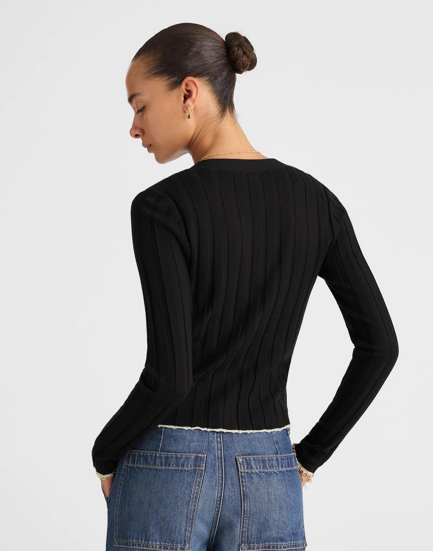Tipped Ribbed V-Neck Cardigan Product Image
