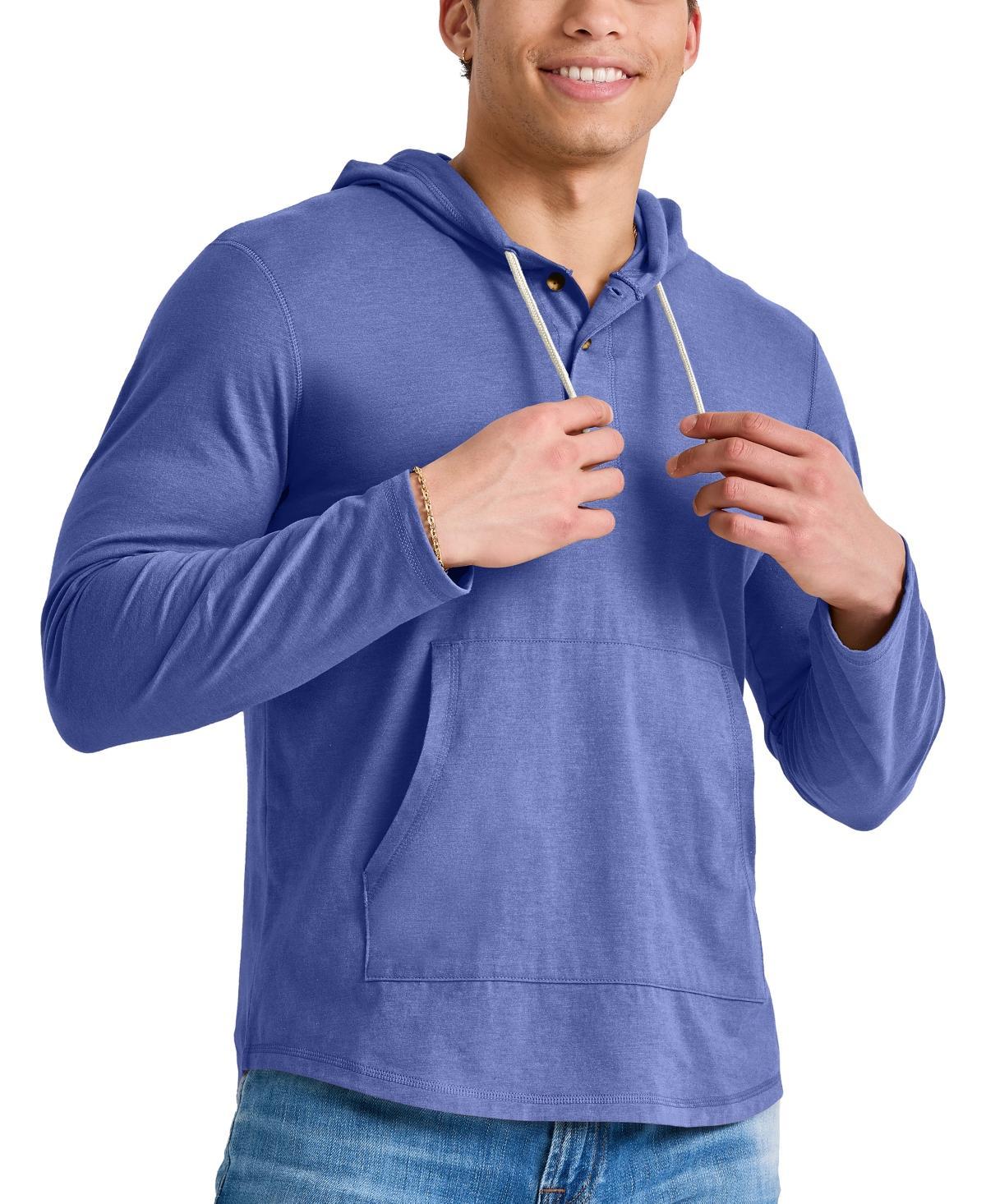 Men's Hanes® Originals Cotton Henley Hoodie, Size: Small, Red River Clay Product Image