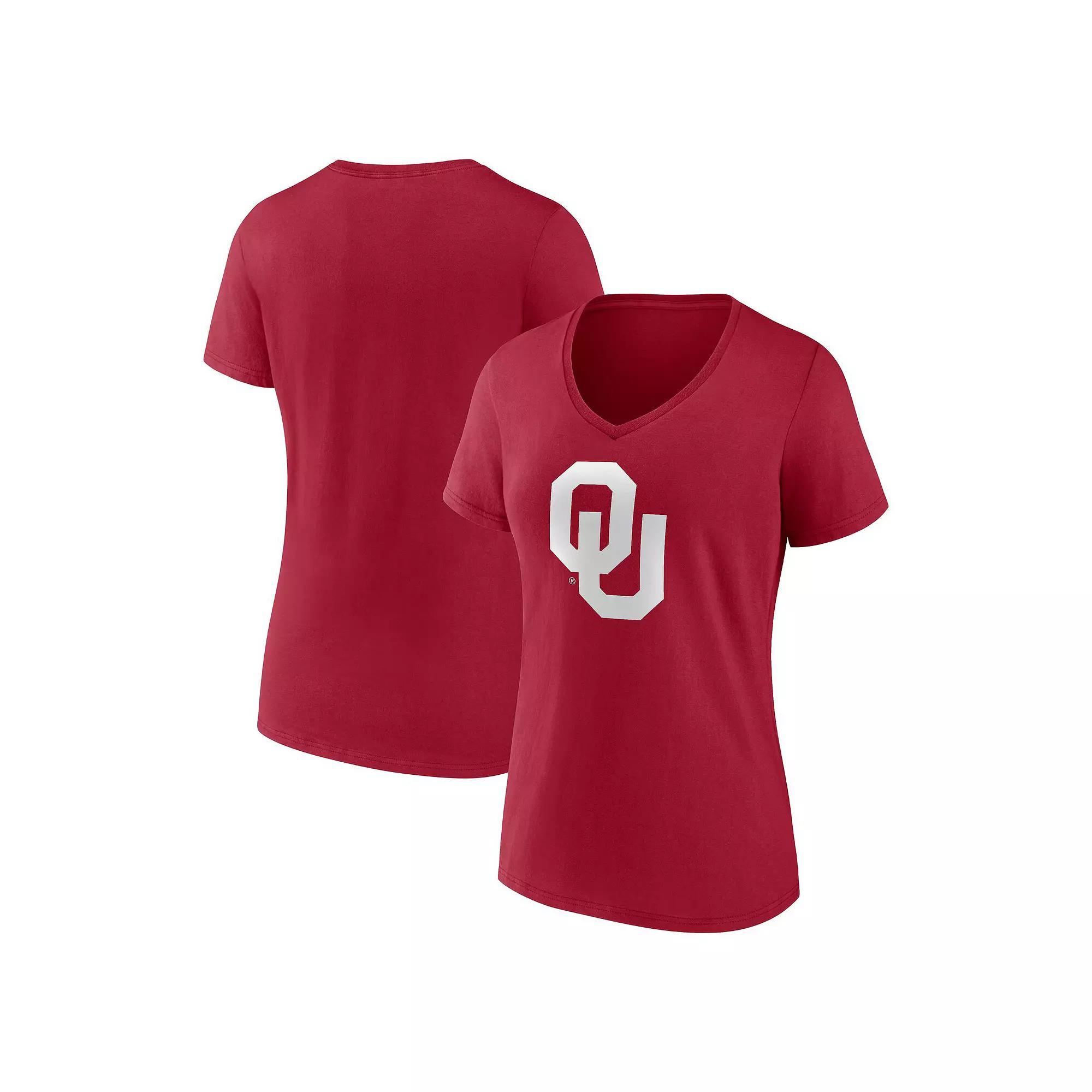 Women's Fanatics Crimson Oklahoma Sooners Primary Logo V-Neck T-Shirt, Size: Medium, Red Product Image