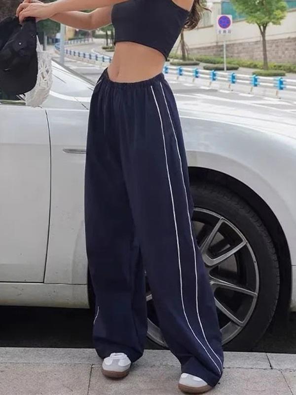 Piping Detail Wide Leg Track Pants Product Image